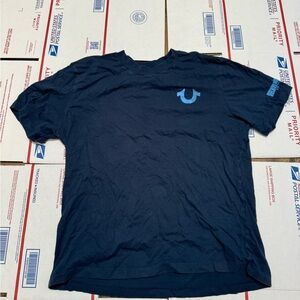 True Religion Navy Blue T-Shirt with Light Blue Horseshoe Logo